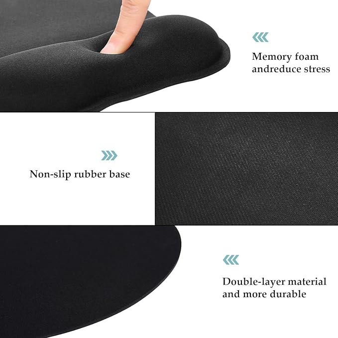 EooCoo Ergonomic Mouse Pad with Wrist Support, Mousepad with Memory Foam Wrist Rest and Non-Slip Base for Computer, Cafe, Home & Office, 9.64 x 8.26 in Office Desk Accessories