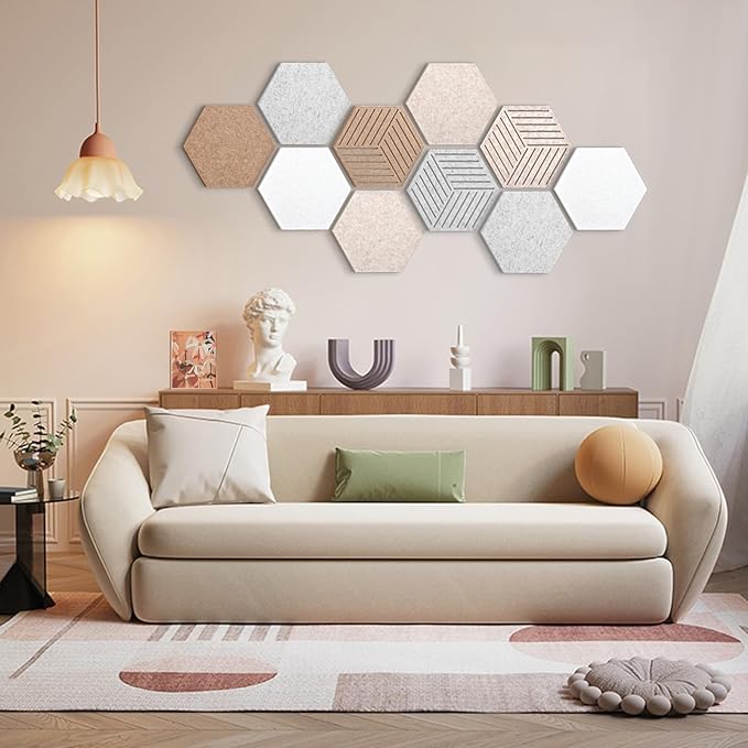 Weldomcor Hexagon Cork Board Tiles 10 Pack Cute Felt Bulletin Boards with 30 Push Pins, 12''x10'' Small Adhesive Pin Display Board Decorative Photo Memo Notes Pinboard for Office Wall Dorm Home Decor
