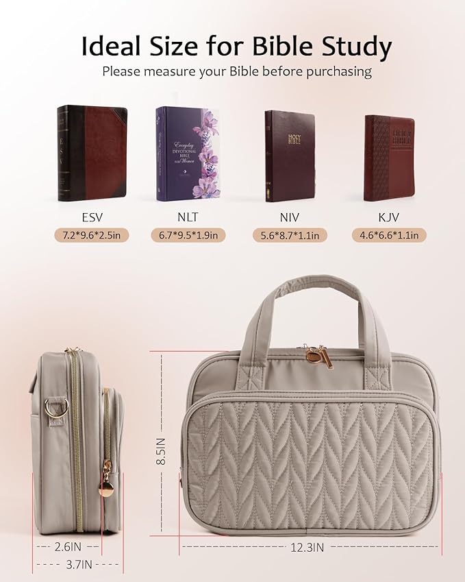 Bible Cover Case for Women, Large Bible Bag with Study Supplies, Bible Journaling Kit with Highlighters and Pens No Bleed, Christian Gift for Women (Shoulder Strap, Smokey Taupe)
