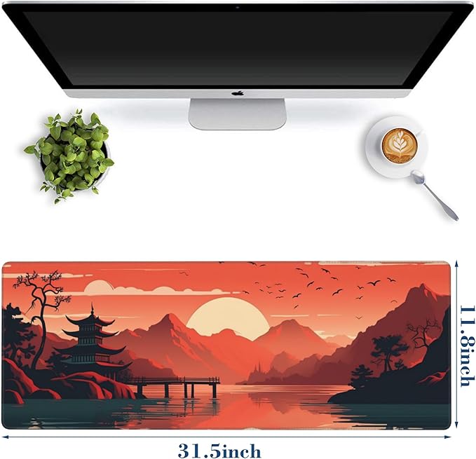 Large Gaming Mouse Pad for Desk Pavilion at Sunset Big Desk Mat Mountain Lake Extended Mousepad with Stitched Edge and Non-Slip Base Computer Keyboard Mouse Mat for Home Office Work, 11.8 x 31.5 Inch
