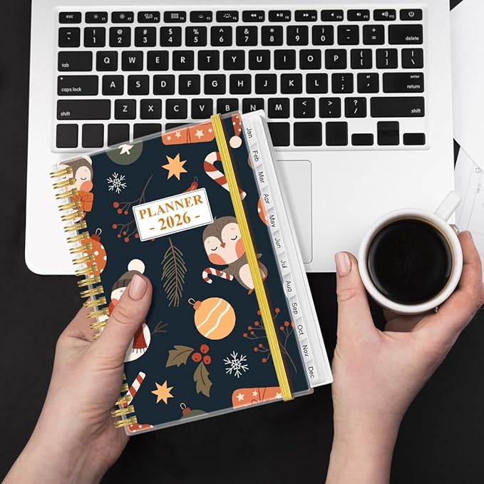 2026 Planner - Planner 2026 from January 2026 - December 2026, Weekly & Monthly Planner Spiral Bound with 12 Monthly Tabs, Inner Pocket, 6.4" x 8.5", Snowman