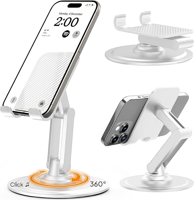 COOPER 360° Stand, [Gift Family Pack], Rotating Cell Phone Stand for Desk, Cell Phone Holder for Desk, iPhone Stand Holder, Sturdy Metal Base, Fits Samsung, Android Smartphones, (Black White, 2-Pack)