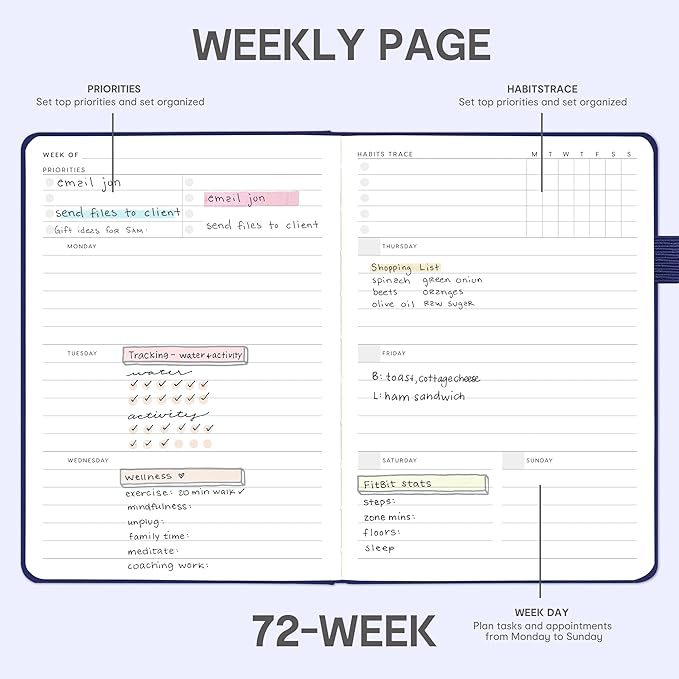 And Per Se Undated Planner – A5 Leather Hardcover Weekly & Monthly Goal Planner for 72 Weeks (1.5 Years) – with Goal & Habit Tracker (Royal Blue)