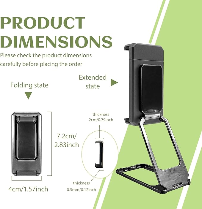 New Three Folds Clip Type 360° Folding Bracket, Travel Cell Phone Stand,3M Tape Sticker Holder, Adjustable Cell Phone Stands Compatible with All Types Smartphones (Black)