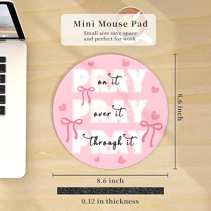 Inspirational Quote Mouse Pad for Desk, Cute Bows Heart Small Mousepad with Non-Slip Base, Round Mouse Pads for Laptop Gaming, Computer Mouse Mat for Desk Accessories Office Decor Supplies