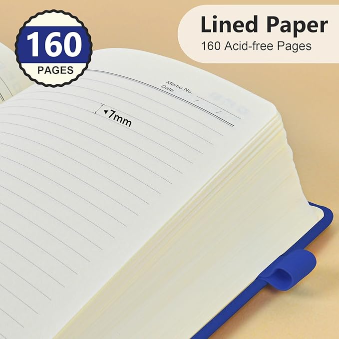 Lined Journal Notebook for Men & Women, 160 Pages College Ruled Journal for Writing, A5 Hardcover Leather Notebooks for Work, School, Business, Travel, Daily Diary 5.9" x 8.5" (Navy)