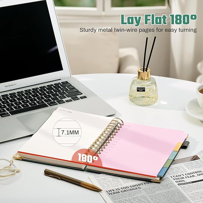 Hardcover Spiral Notebooks 6.1" X 8.4" Note Taking 5 Subject Notebook College Ruled with Dividers 240 Pages 100GSM Aesthetic Spiral Notebook for Work School Cute Journals for Women Writing, Green