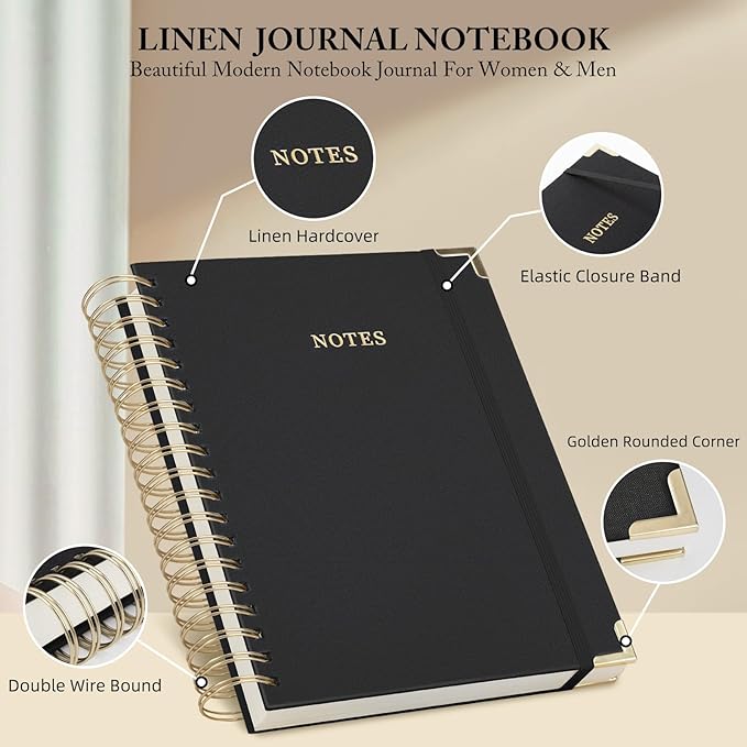 Spiral Notebook Journal, 328 Pages Linen Hardcover College Ruled Notebook, Lined Thick Journals for Women Men, B5 Thick Spiral Journal for Writing, 100GSM Paper, Cute Notebooks for Work School