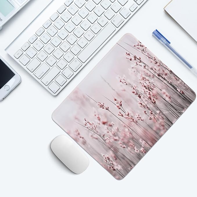 Pink Spring Floral Mouse Pad,Lavender Flower Mouse Pads,Cottagecore Flower Desk Mat for Home Office Dorm Desktop Decor,10.2x8.3 Inch