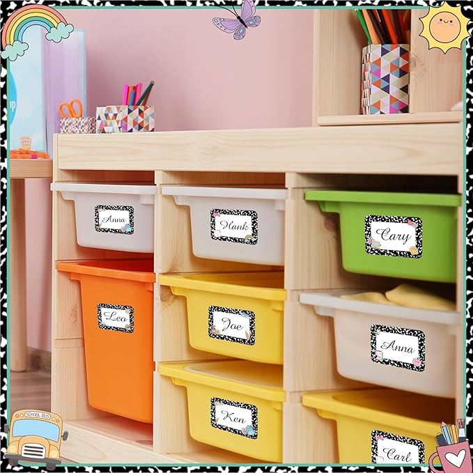 Starboling Black Name Tags,48 Pcs 3.5X2.5'' Adhesive Desk Nameplates,for Classroom Student School Supplies