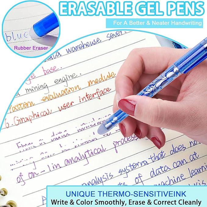 55 Pcs Aesthetic Highlighter and Erasable Pen set,set 6 Bible Highlighters 8Erasable Pens and 40 Refills&Eraser,No Bleed, erasablecolored pens, for Bible Study Journaling Planner Notes School supplies