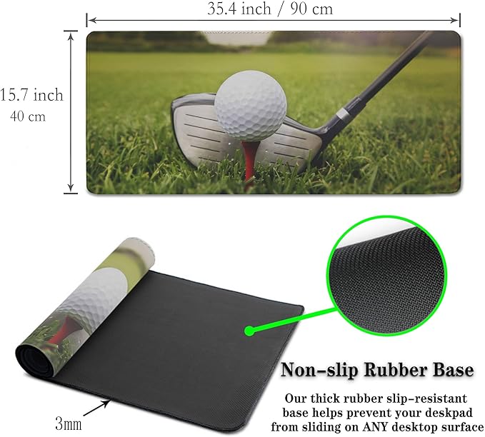Large Desk Pad Green Big Desk Mat, Pc Mouse Pads Men¡¯s Office Accessories Gaming Desk Mats, Chic Office Desk Accessories Waterproof Non-Slip Rubber Base, 35.4 X 15.7 inch for Work/Game/Office