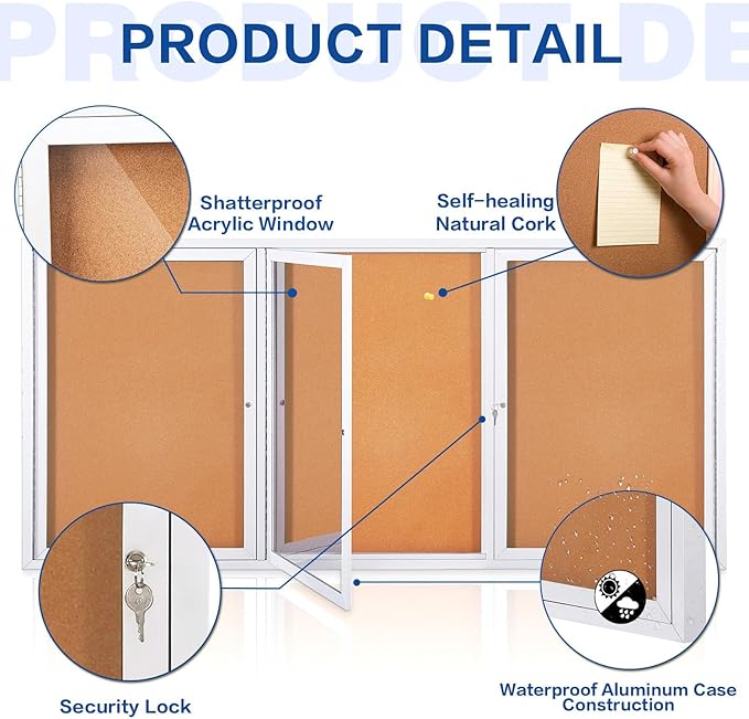 SWANCROWN Enclosed Bulletin Board 94x48in, Outdoor Bulletin Board Weatherproof for Office School Commerce, Cork, Sliver Aluminum Frame