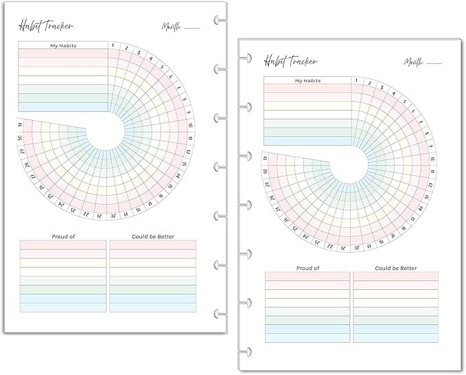 Color Habit Tracker Inserts for 7-Disc Mini Happy Planners (4.6 x 7 inches) Discbound Planners Resolution Tracker, Habit Log, Habit Planner Fits Happy Planners (7 Disc Mini)