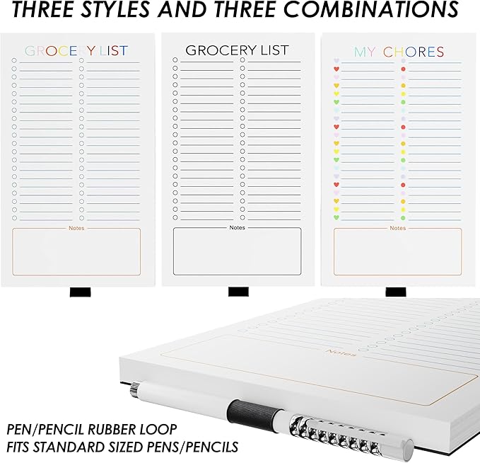 3 Pack Magnetic Grocery List Pad with Full Back Magnet & Pen Holder, Totally 180 Sheets for Fridge, To-Do List and Memo Notepad (4.5x7.5 Inch, Blank)