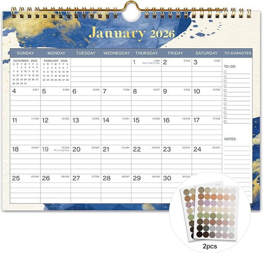 2026 Calendar - 12 Monthly Wall Calendar 2026, January 2026 - December 2026,11.5" x 14.8", 2026 Calendar with Twin-Wire Binding, Hanging Hook, Blocks and Julian Dates (Wall Calendar Blue)