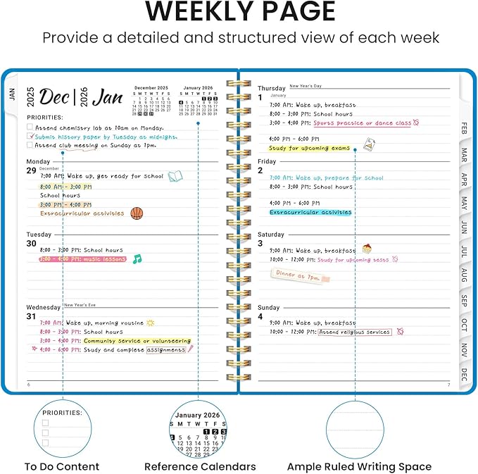 2026 Planner, Weekly and Monthly Calendar Planner, January 2026 - December 2026, Hardcover 2026 Calendar Book with Tabs For Women & Men, Inner Pocket, Spiral Bound, Perfect for Office Home School Supplies - A4 (8.5" x 11"), Azure Blue