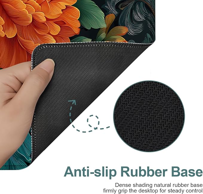 Retro Flower Extended Gaming Mouse Pad 31.5x11.8inches Large Desk Mat Anti-Slip Rubber Base & Durable Stitched Edges for Gamers Smooth Mouse Writing Surface for Desk Office/Home