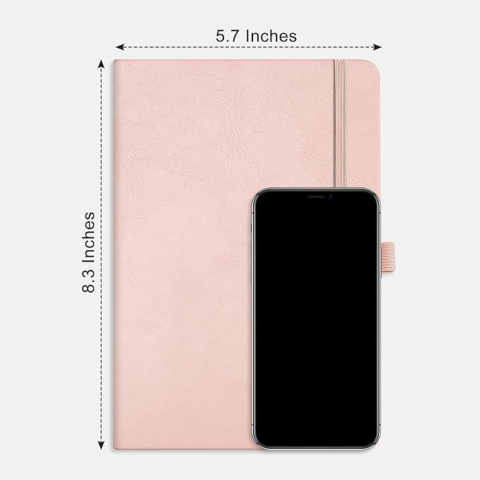 RETTACY Dotted Journal Notebook, 192 Pages, A5 Medium Size (5.7'' x 8.3''), Leather Hardcover, 100 GSM Thick Paper, for Bullet Journaling, Planning, Tracking (Rose Gold)