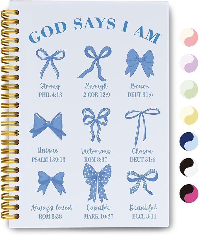Bible Journal for Women, Christian Prayer Journal Blue Notebook Gifts For Teen Girls Kids, Bible Study Supplies, Coquette Preppy Blue Bows Cute Church Faith Journaling Hardcover Spiral Notebook 5.5 X 8.3