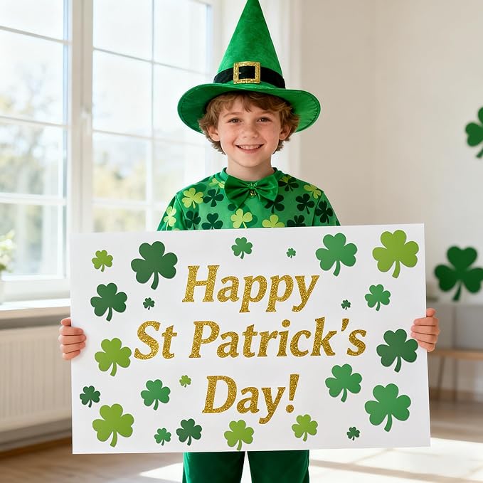 240 Pcs St. Patrick's Day Cutouts Set, Pre-Cut Green Paper Clover, Lucky Shamrock Shape Cut-Outs for Irish Themed Party Bulletin Board Decoration and DIY Crafts Supplies