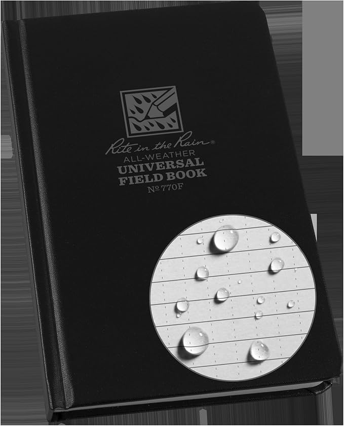 Rite in the Rain Weatherproof Hard Cover Notebook, 4.75" x 7.5", Black Cover, Universal Pattern (No. 770F)