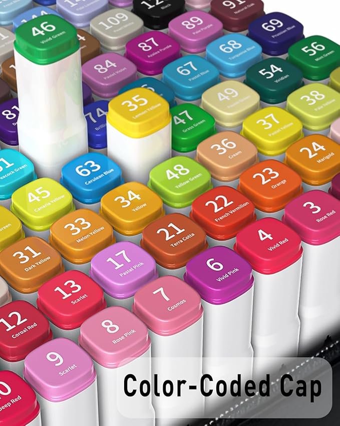 Alcohol Markers, 80 Colors Dual Tip Art Colored Markers for Adult Coloring Book, Painting, Drawing, Alcohol Based with Carrying Case for Adult (100PCS-White)