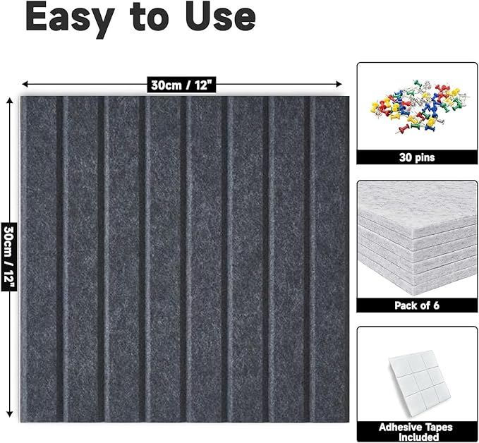 Cork Board for Walls 36" x 24", 6 Pack Felt Bulletin Board Wall Tiles with 30 Push Pins for Home Kitchen School Office Wall DIY Decorative