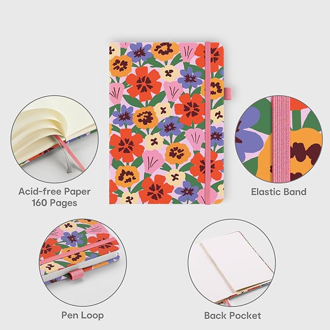 &And Per Se Dotted Journal Notebook for Women&Men with Pattern, A5 Leather Hardcover, 160 Pages 100GSM Thick Dotted Paper, Valentine's Day Gift Journal for Her (Elegant Florals)