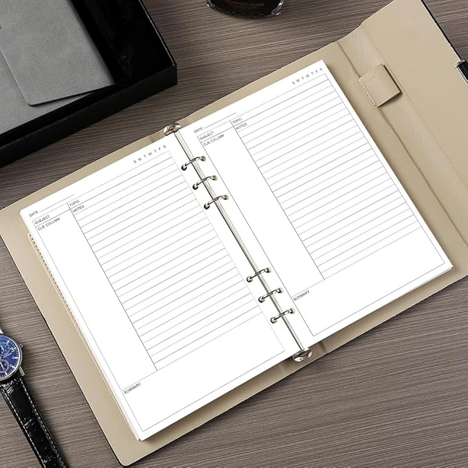 Cornell Notes Filler Paper for A5 Binder - 6 Hole Cornell Notes Refills Paper, 50 Sheets/100 Pages, 100gsm, White, 5.8'' x 8.5''