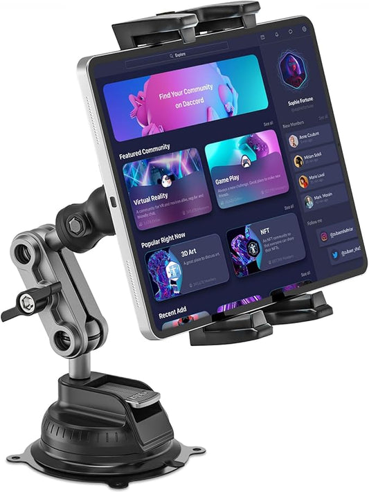 Tablet Mount for Truck, Car Tablet Holder Heavy Duty Super Suction Cup/Adhesive Base iPad Stand for Dash Windshield Wall Vehicle Desk, 360° Metal Bracket for 4.7-12.9" iPad Pro/Air/Mini/Galaxy