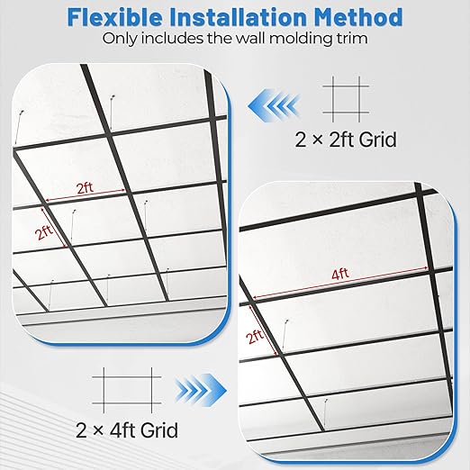 10 PCS 72 Inch Wall Molding Trim Drop Ceiling Grid System 6Ft Galvanized Steel Rust & Fire Resistance Easy Installation Ideal for Basement Living Room Kitchen Bathroom Black