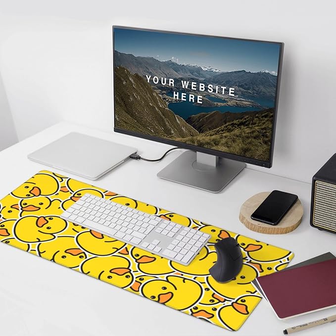 Cute Rubber Ducks Mouse Pads XXL Extended Mousepad with Stitched Edges Yellow Cartoon Ducky Non-Slip Rubber Base Computer Keyboard Pad Desk Mat for Home Office Desk Decor, 35.4" X 15.7"