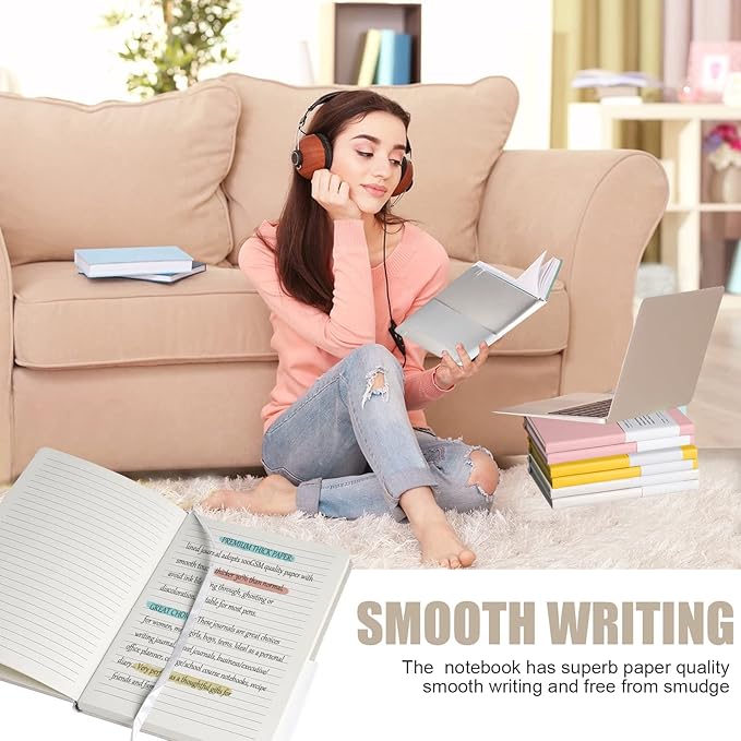Lined Journal Notebook, 6Pack Hardcover Notebook for Men & Women – Journals for Writing, Work, School, Home & Daily Notes, 160 Pages – Medium A5, 5.7"x8", 100 gsm Thick Paper (White)