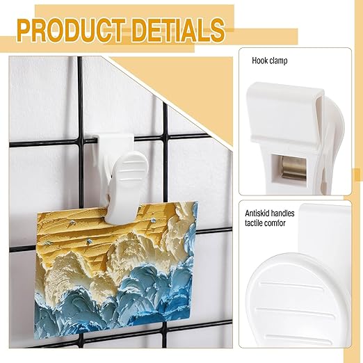 15 Pcs Gridwall Accessories Grid Wall Hooks Clips Hanging Display Sign Holder Panel Wall Wire Rack Clips for Retail, Home, and Workspace Organization, Displays, and Storage (White)
