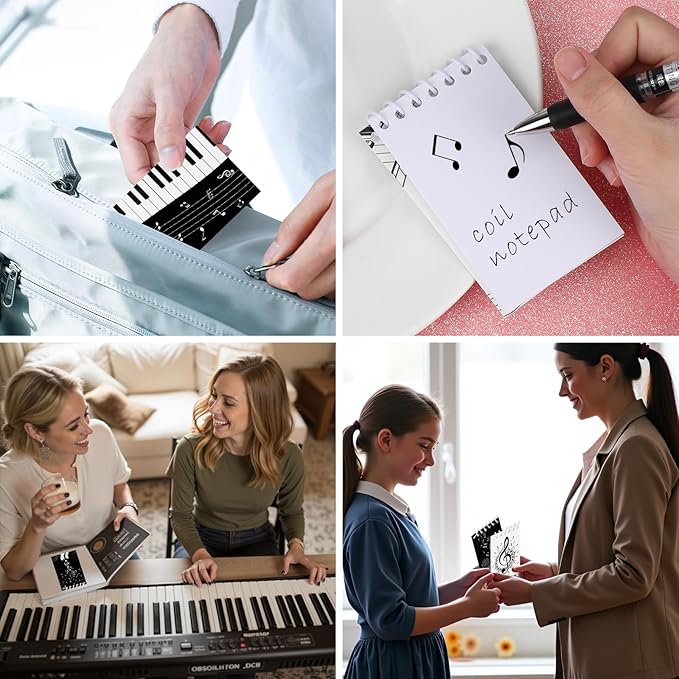 Konsait Music Themed Notepads, Music Note Mini Spiral Notebook Message Reminder for Office School Supplies Music Gifts for Teacher Student Classroom Rewards Party Favors (8 Pieces)