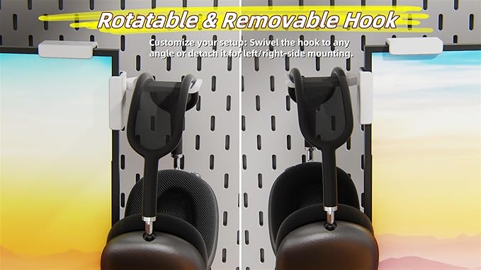 【1PACK Clamp-On Monitor Headphone Stand – Adjustable Headset Holder with 360° Rotating Hook, Silicone Protection, Space-Saving Desk Organizer for Office, Gaming & Study YA-C (White)