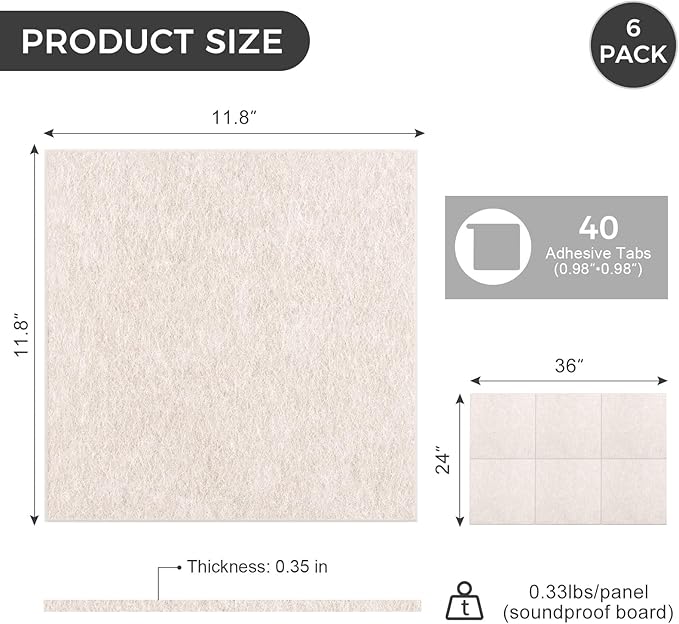 Large Felt Bulletin Board Tiles 36" x 24" Cork Board Alternative 6 Pack with 40 Adhesive Tabs Felt Wall Tiles Cork Boards for Walls Thick Slat Wall Panels for Home Office Classroom Decor