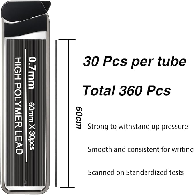 HESTYA 360 Pcs Colored Pencil Lead Refills 0.7 mm HB Black Mechanical Pencil Refills, 7 Assorted Colors and Black with Convenient Dispensers for Office Supplies