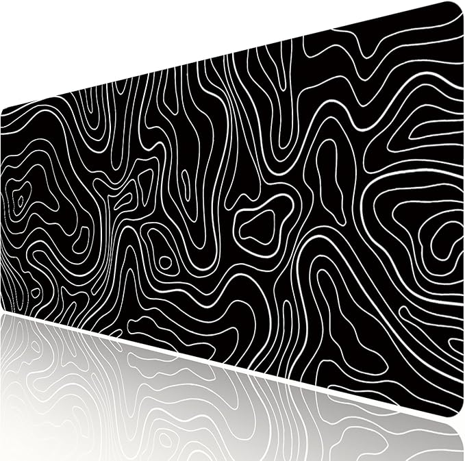 Black Topographic Large Gaming Mouse Pad Extended XXL(900 * 400 * 3MM) Mouse Mat Long Desk Pad with Stitched Edges for Keyboard Home Office Gaming Work Big Desk Mat