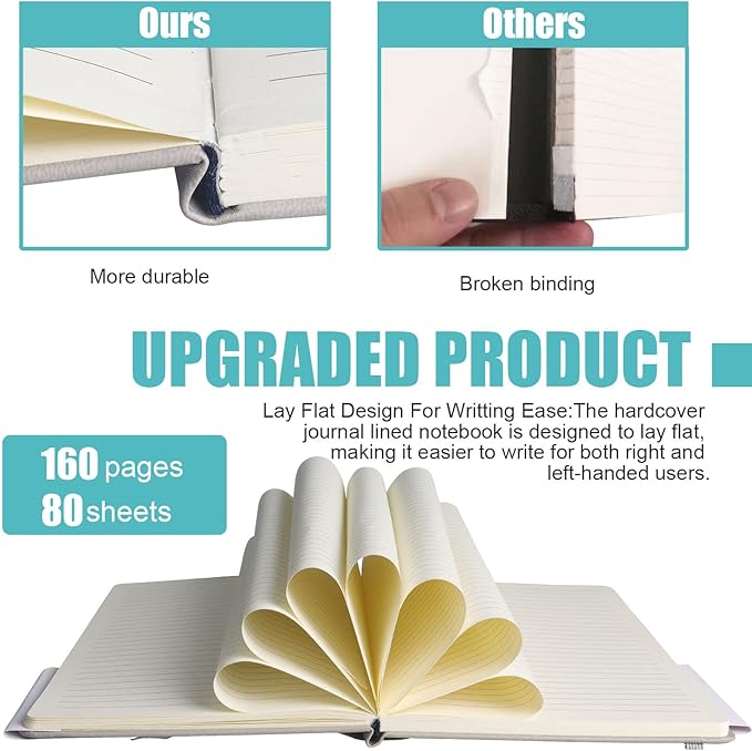 Lined Journal Notebook, 10Pack Hardcover Notebook for Men & Women – Journals for Writing, Work, School, Home & Daily Notes, 160 Pages – Medium A5, 5.7"x8", 100 gsm Thick Paper (Grey)