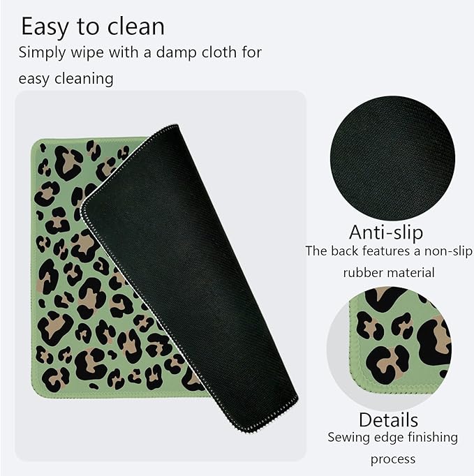 Sage Green Leopard Mouse Pad,Cute Boho Pink Cheetah Mouse Pad,Girly Preppy Cheetah Desk Mat for Girls Dorm Home Office Desktop Decor,10.2x8.2Inch