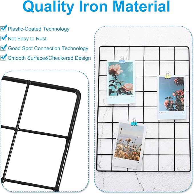 PATIKIL 12x8 Inch Wall Grid Panel, 2 Pcs Metal Wire Photo Wall Decorative Grid for Photo Display Hanging Picture Memo Home Decorations, White