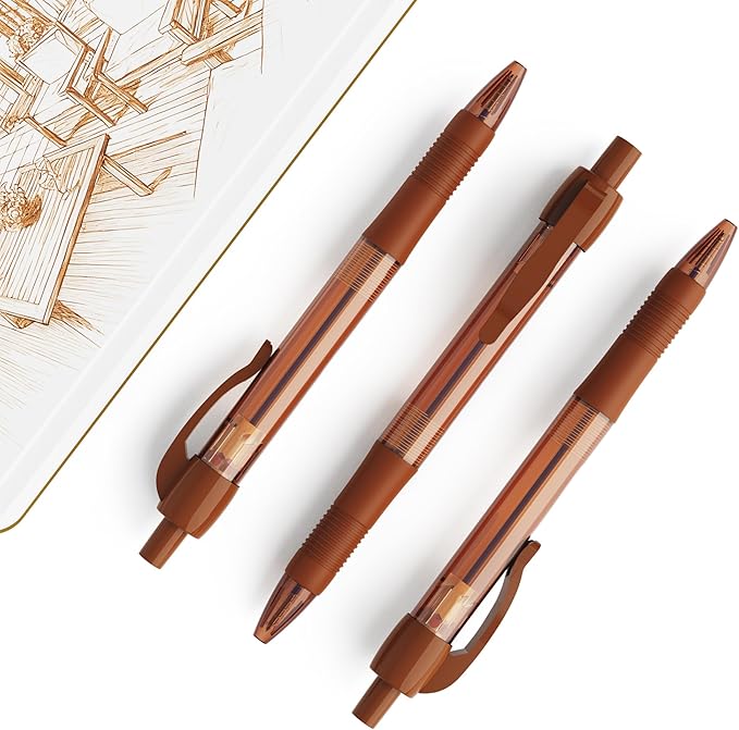 deegtran Pens Bulk, 30 Pack No Bleed Brown Ink Click Pens with Soft Grip, Wholesale Retractable Ballpoint Pens for Office School, Medium Point Smooth 1.0MM