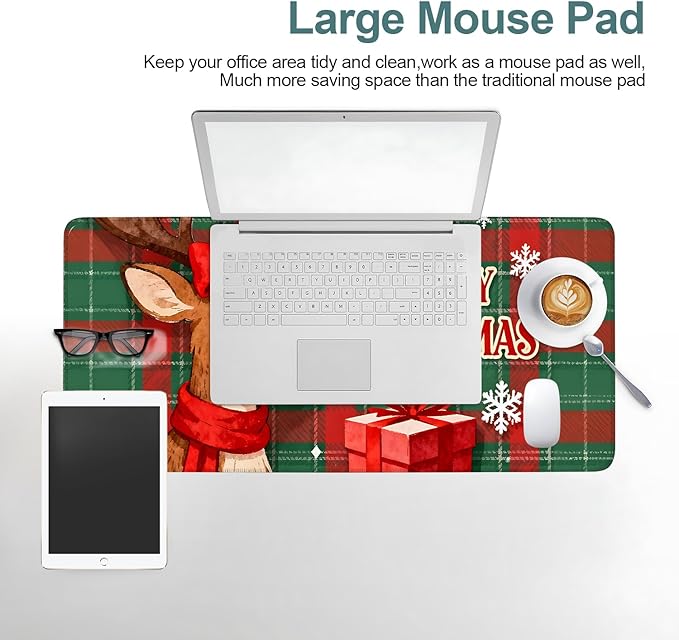 Extended Gaming Mouse Pad Large Desk Mat Anti-Slip Rubber Base & Durable Stitched Edges for Gamers Smooth Mouse Writing Surface for Desk Office/Home (Merry Christmas - Elk, 31.5x11.8inches)