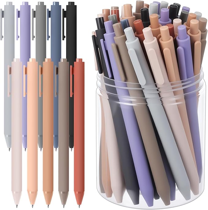 Crtiin 50 Pcs Gel Ink Pens Bulk, Black Ink 0.5mm Fine Point Retractable Pen Smooth Writing Office Supplies for Teacher Server Nurse Valentine Galentine Gift (Morandi Colors)