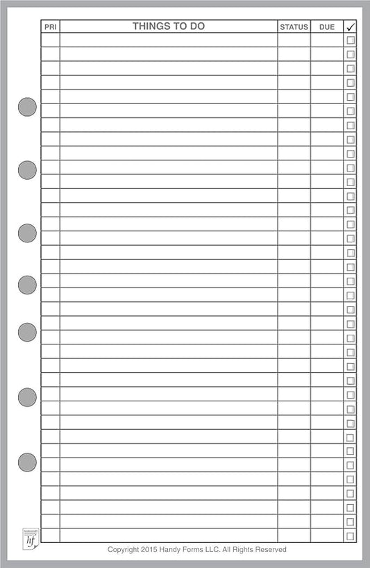 Classic Size to Do List Planner Insert, Sized and Punched with 7 Holes for 7-Ring Notebooks Such as Franklin, etc. (5.5" x 8.5")