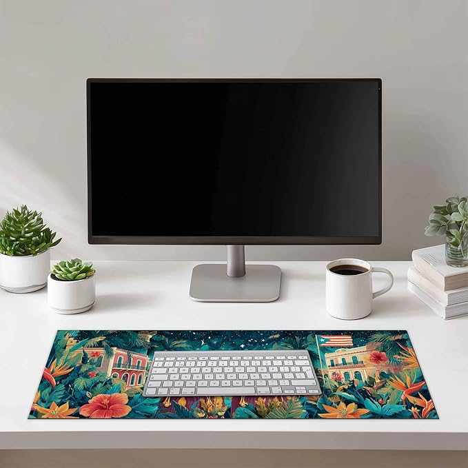 Large Mouse Pad Gaming Mousepad 31.5 x 11.8 Inch Keyboard Desktop Mat Diatomite XL Mouse Pad for Home and Office Desk Accessories with Tropical City Drum Frog Artwork and Smooth Diatomite