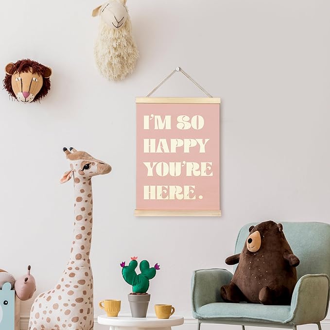 TAEDIN Boho Classroom Wall Art Poster Hanger Frame - Pink Nursery Wall Art with Wood Frames, Inspirational Wall Hanging Decor for Baby Kids Room School Home Bedroom, 12x16 Inches