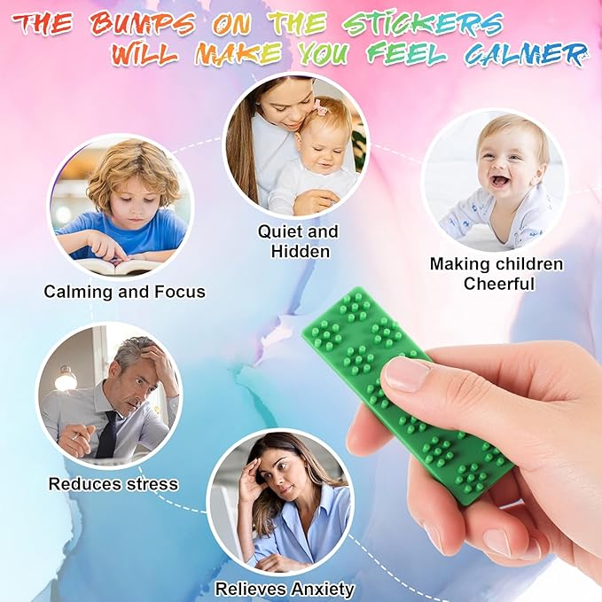 Ireer 6 Pcs Textured Sensory Stickers Silicone Desk Fidget Decals Thick Mental Health Stickers Strips Different Textured Calm Decals Stress Anxiety Relief Items for Adult Autism ADHD Desk Office Gift